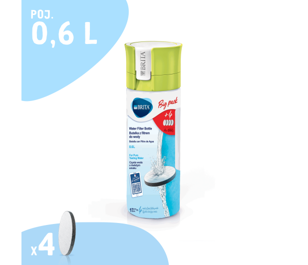 BRITA Fill & Go butelka-limonkowa 0.6l + 4 wkłady filtrujące - 1072999 - zdjęcie 6